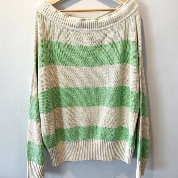 NWOT $148 Free People M Cassidy Off The Shoulder Pullover Knit Sweater Stripe - Picture 7 of 9